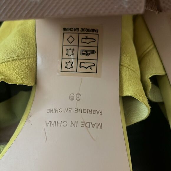 Free People Ruffle Block Heel Sandal Yellow Tan Double Strap Size 9 - Picture 11 of 14